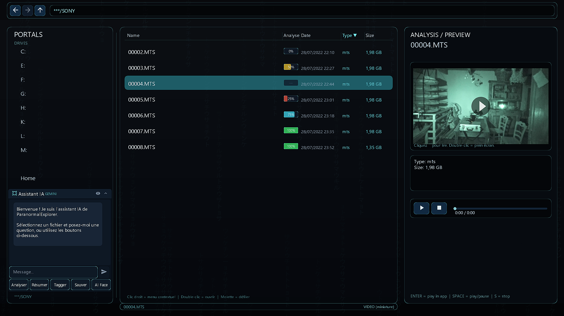 Paranormal Explorer - Interface principale