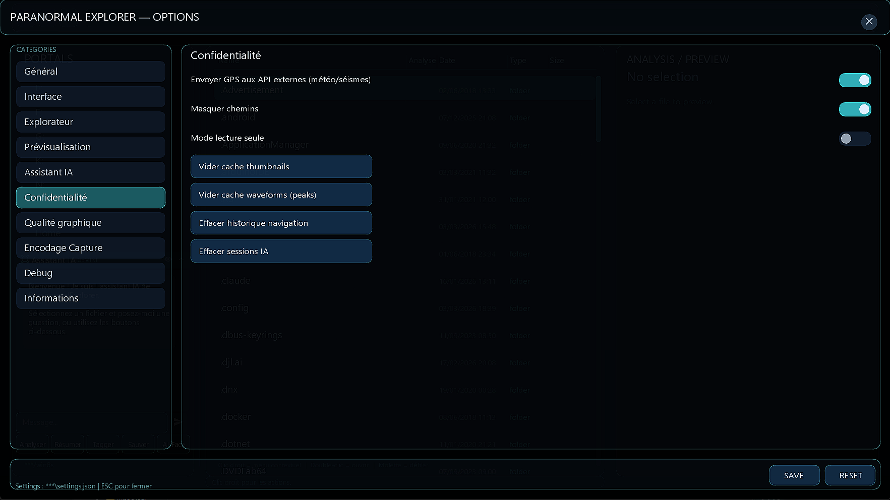 Parametres — Confidentialite