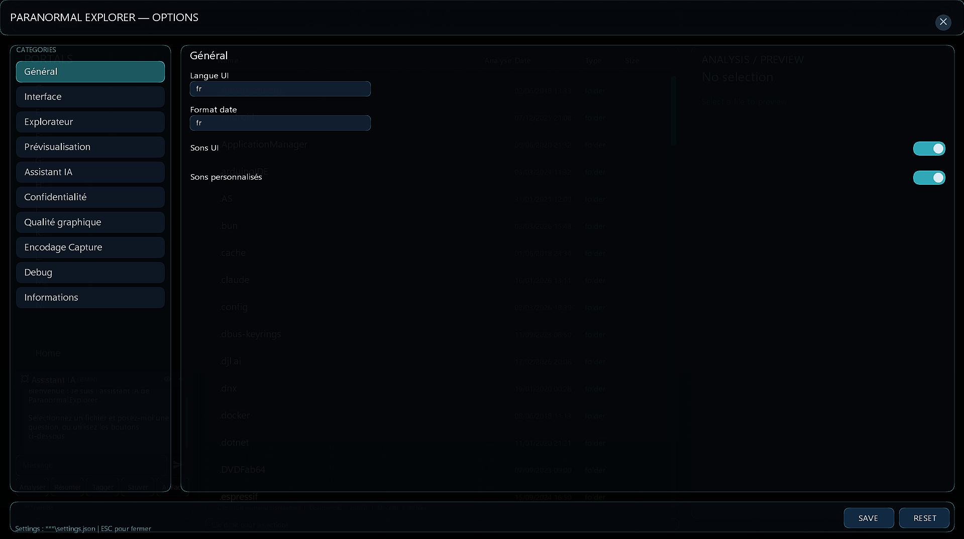 Parametres — General