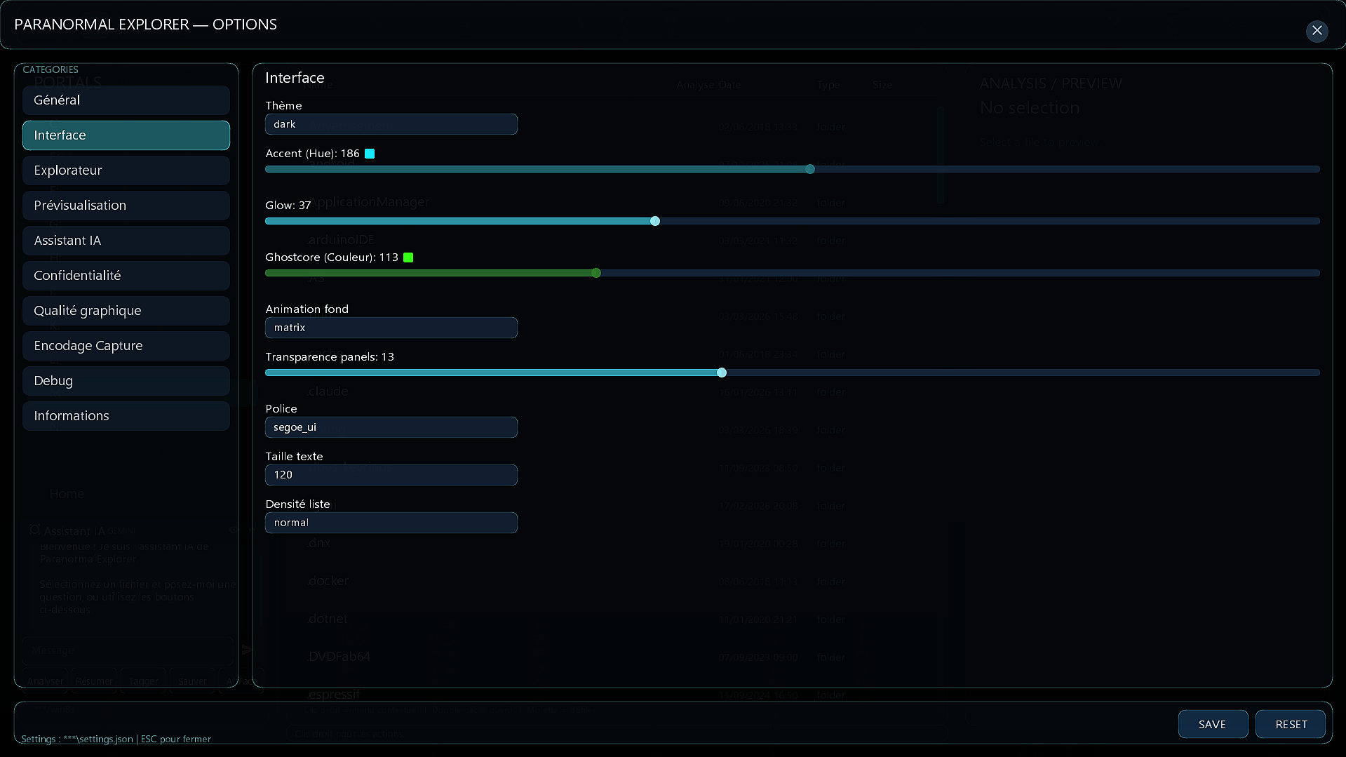Parametres — Interface