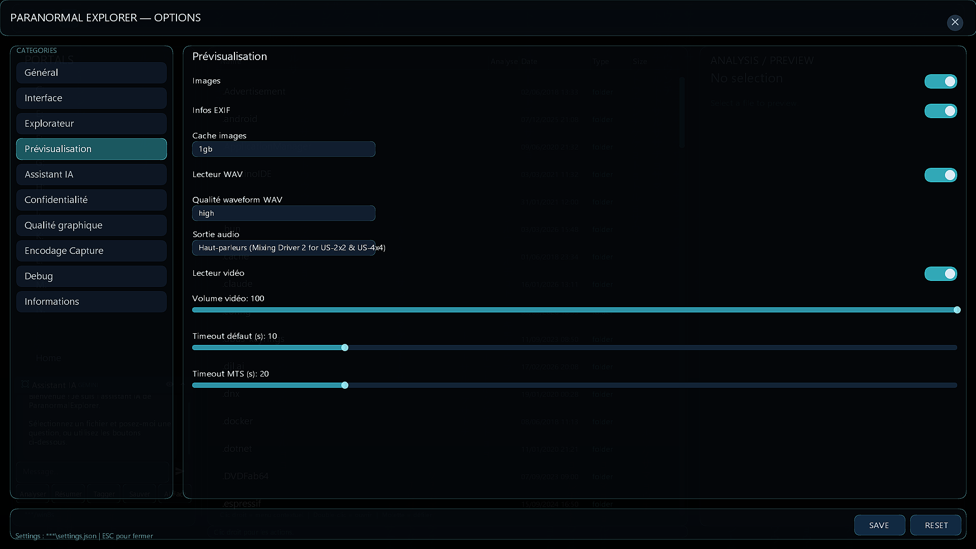 Parametres — Previsualisation